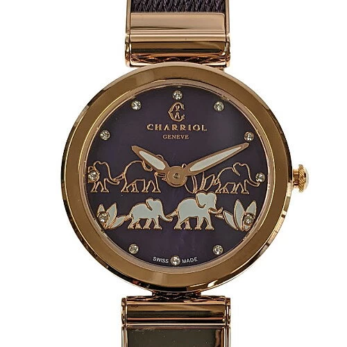 PHILIPPE CHARRIOL Philippe Charriol FOREVER Elephant Dial FE32.A02.013 SS Pink Gold Purple Quartz Battery Operated Watch Ladies