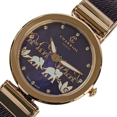PHILIPPE CHARRIOL Philippe Charriol FOREVER Elephant Dial FE32.A02.013 SS Pink Gold Purple Quartz Battery Operated Watch Ladies