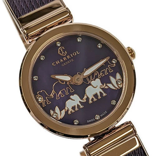 PHILIPPE CHARRIOL Philippe Charriol FOREVER Elephant Dial FE32.A02.013 SS Pink Gold Purple Quartz Battery Operated Watch Ladies