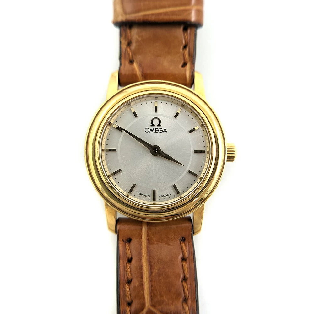 Omega 22mm Silver Dial Leather Strap Quartz Watch/K18YG/750/Yellow Gold, Leather/OMEGA [♀] [B] [Women's] /h230206 ★ [RF1] ■471796