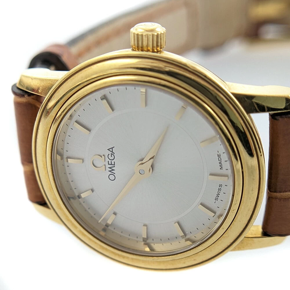 Omega 22mm Silver Dial Leather Strap Quartz Watch/K18YG/750/Yellow Gold, Leather/OMEGA [♀] [B] [Women's] /h230206 ★ [RF1] ■471796
