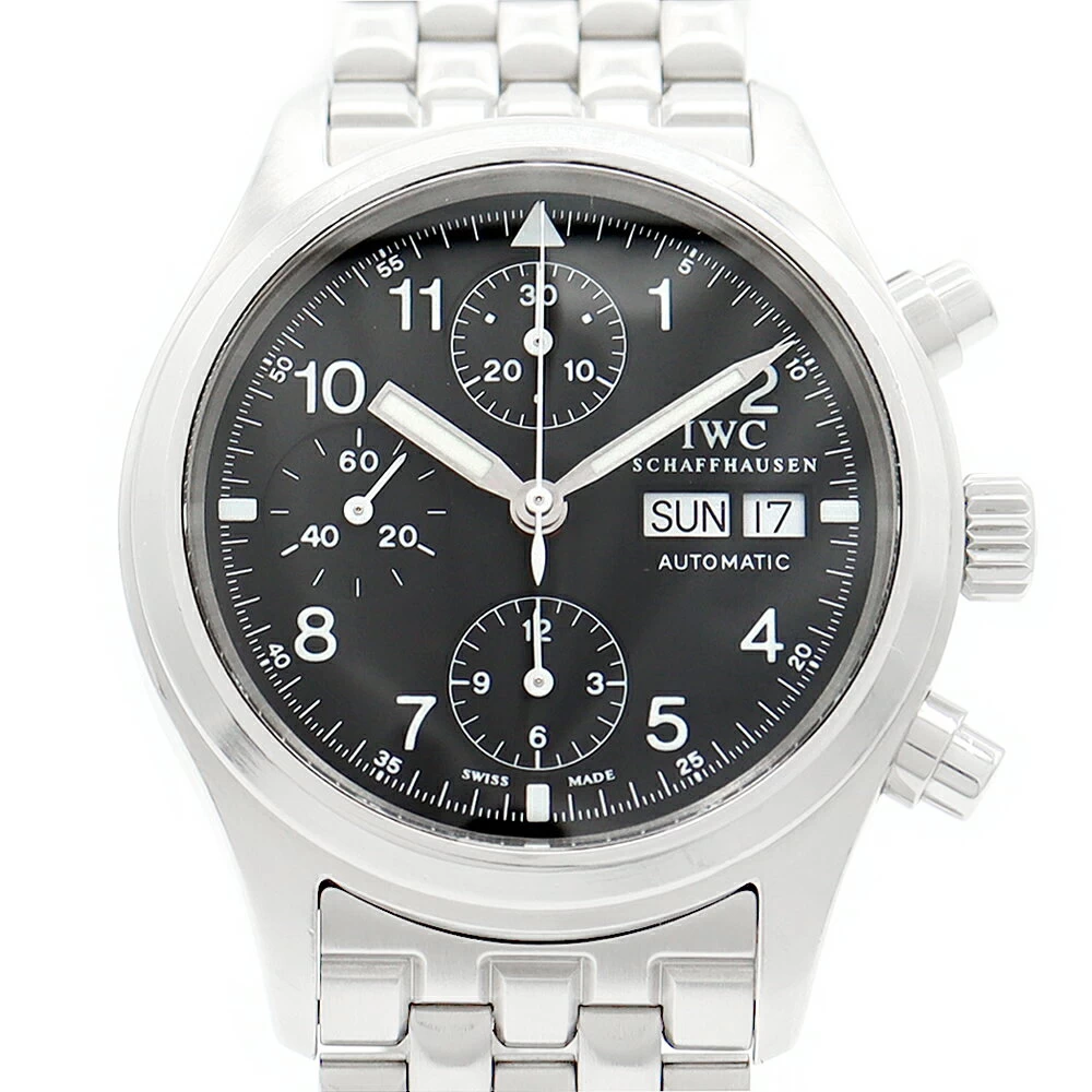 Internally Tested IWC International Watch Company Mechanical Frieger Chronograph IW370607 Day Date Black Black SS Stainless Steel Automatic 