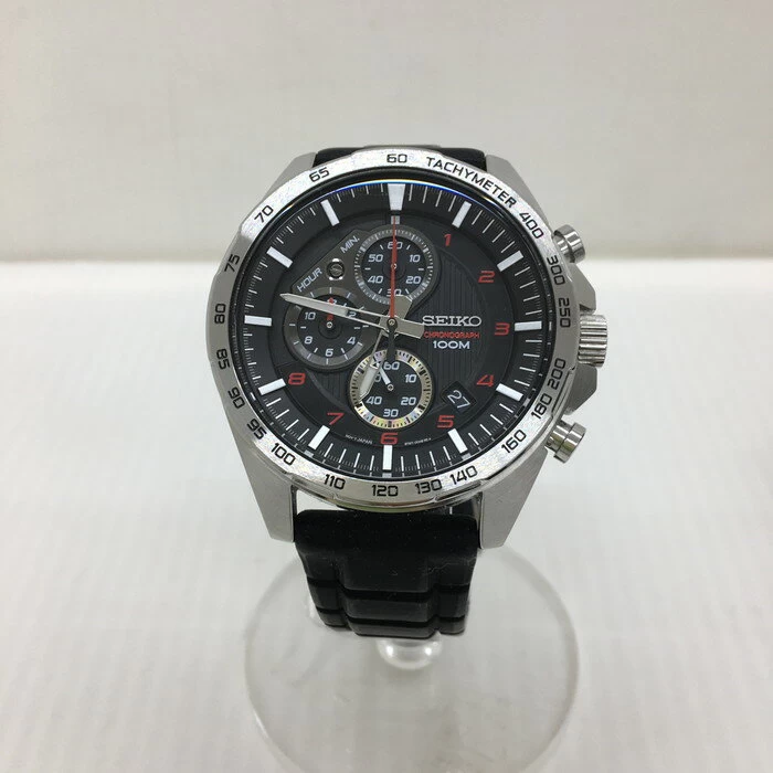 Seiko Chronograph SS Rubber Quartz Black Dial 8T67-00H0 [jgGW]
