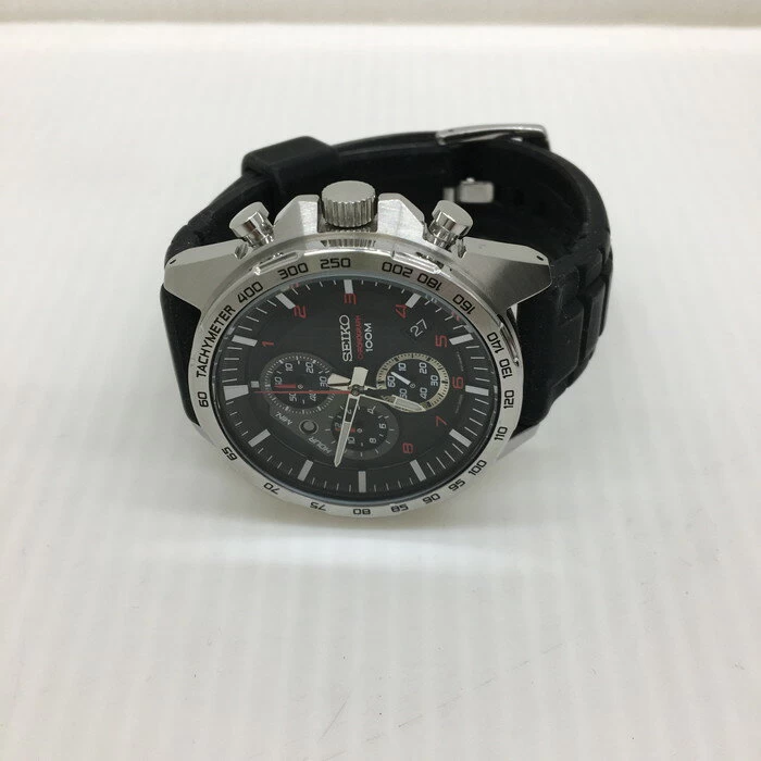 Seiko Chronograph SS Rubber Quartz Black Dial 8T67-00H0 [jgGW]