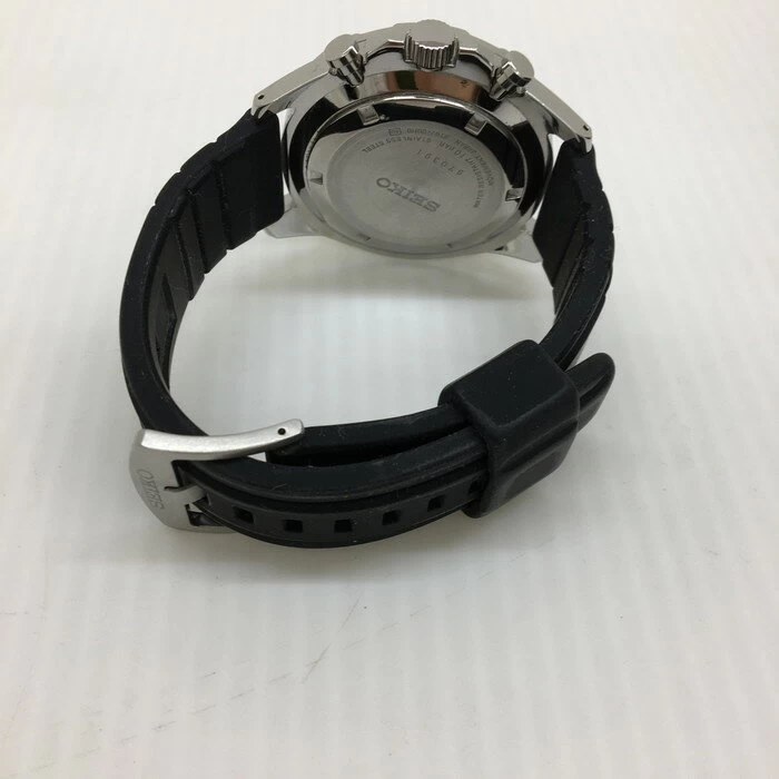 Seiko Chronograph SS Rubber Quartz Black Dial 8T67-00H0 [jgGW]