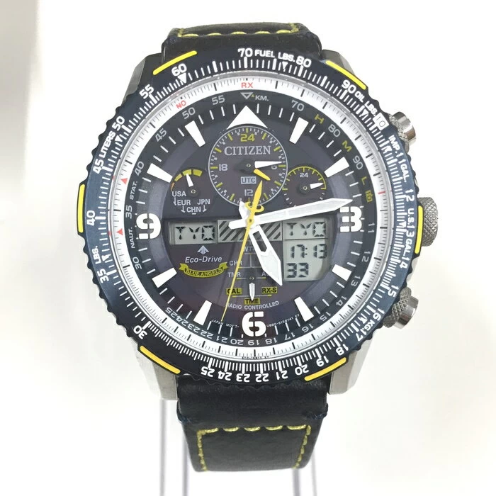 CITIZEN PROMASTER SKY BLUE ANGELS SOLAR RADIO SS LEATHER NAVY DIAL JY8078-01L [jgg]