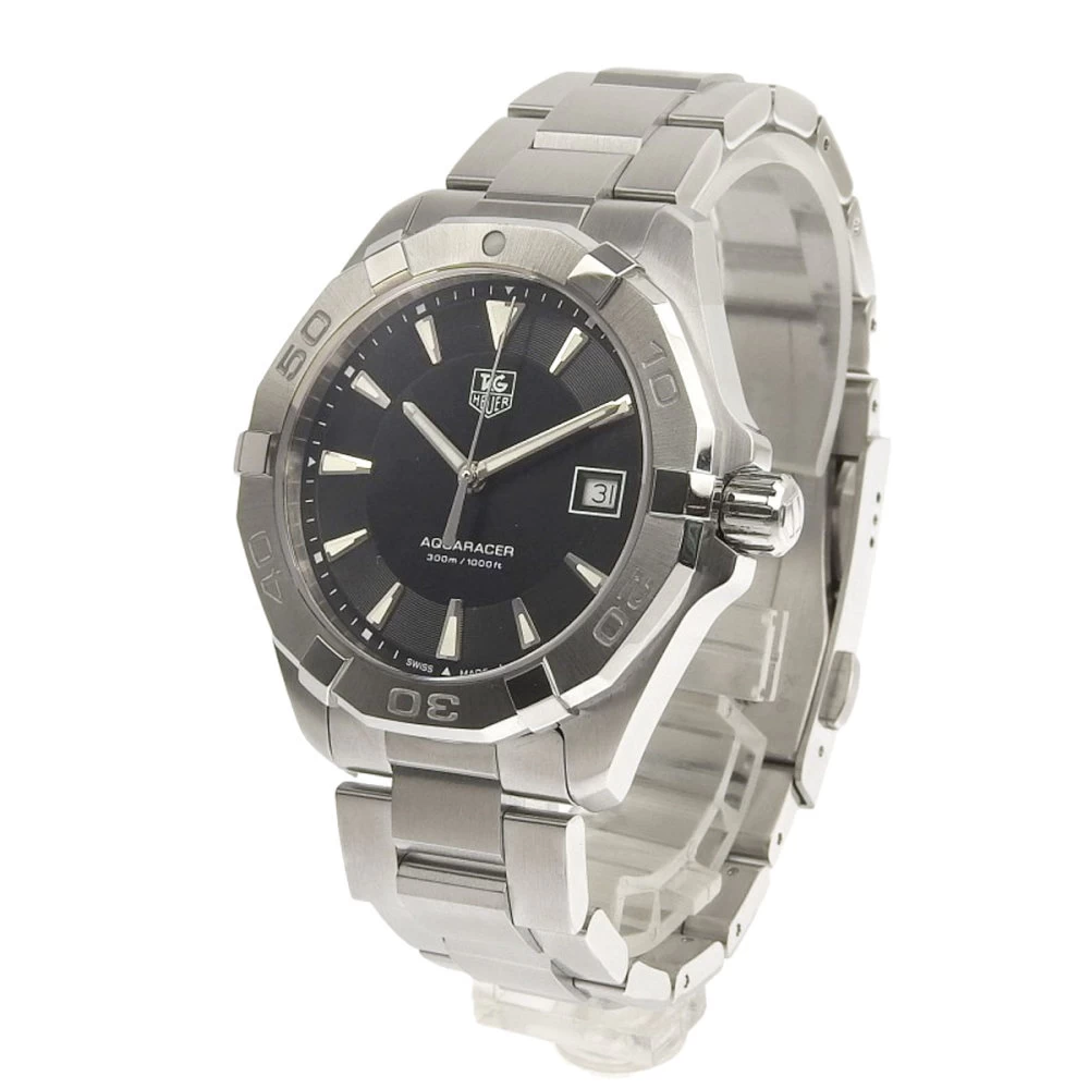 TAG HEUER AQUARACER WAY1110 SS QZ BAR INDEX BLACK DIAL BATTERY REPLACED FINISHED