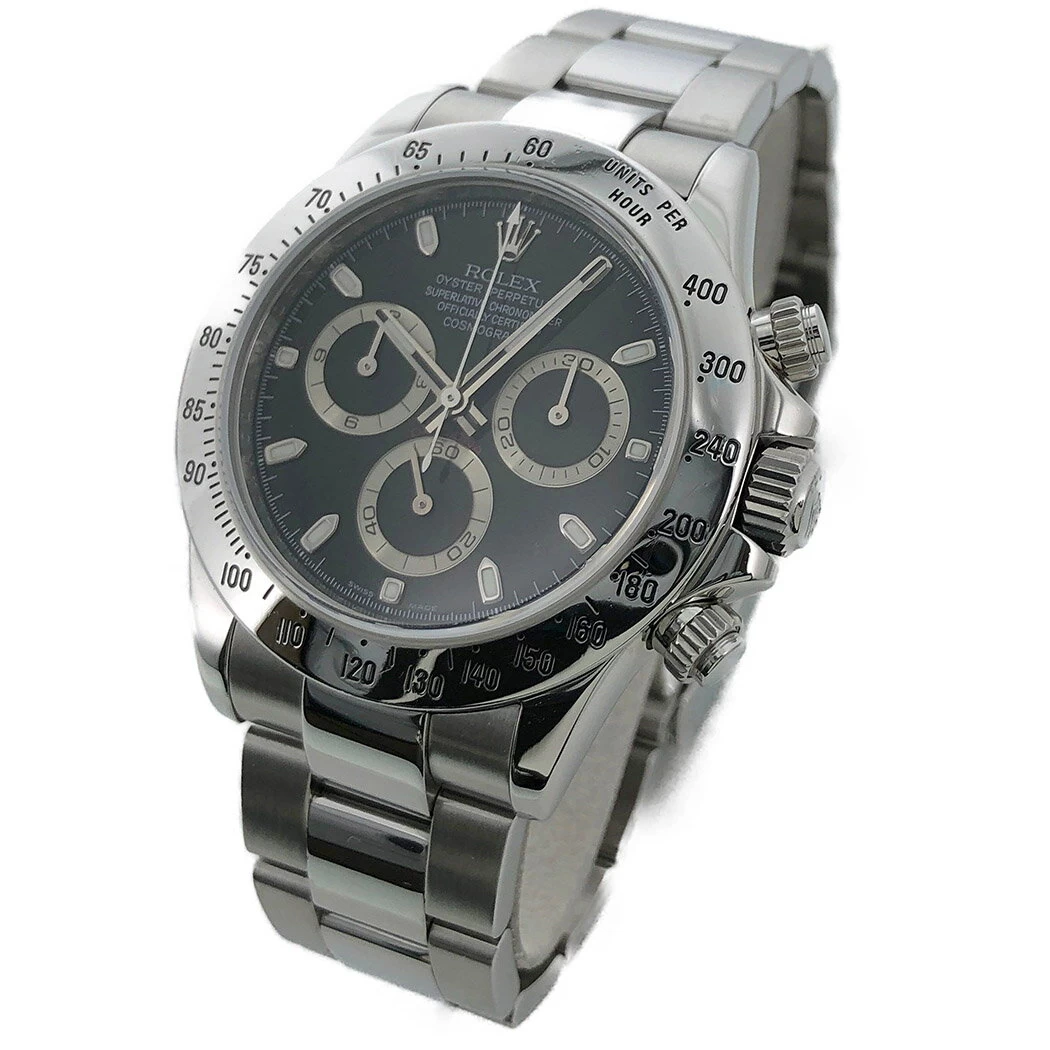 Rolex Cosmograph Daytona 116520 V 2010 Parallel Black Dial Checked Satin Buckle Stainless Steel Rolex Watch for Men 