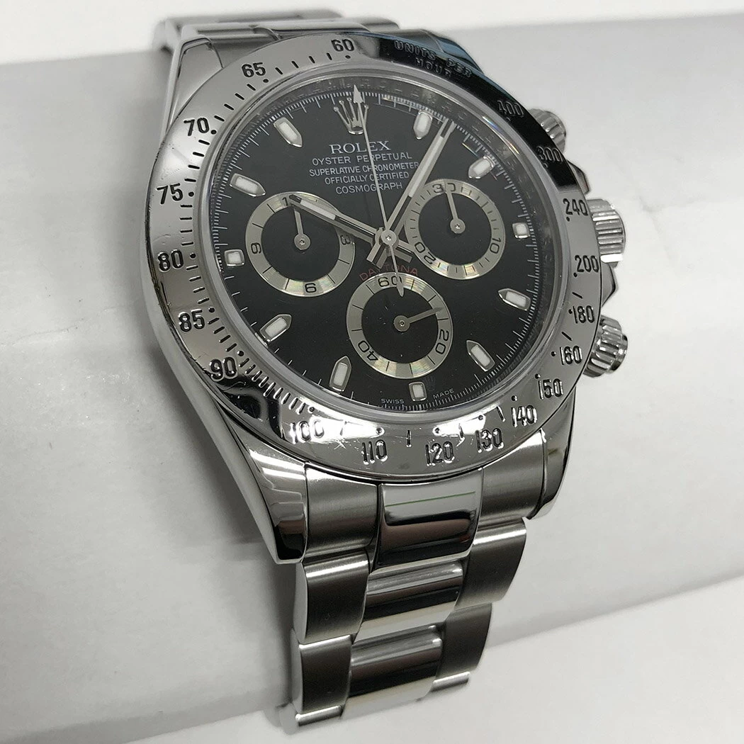 Rolex Cosmograph Daytona 116520 V 2010 Parallel Black Dial Checked Satin Buckle Stainless Steel Rolex Watch for Men 