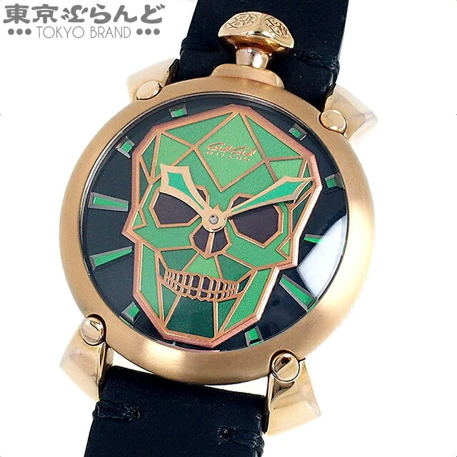 [Returnable] [Settlement Sale◎] Gaga Milano GaGa Milano Manuale 48mm Bionic Skull Limited to 500 Handwound SS Leather Green 5061.02S Unused PDW 101600673