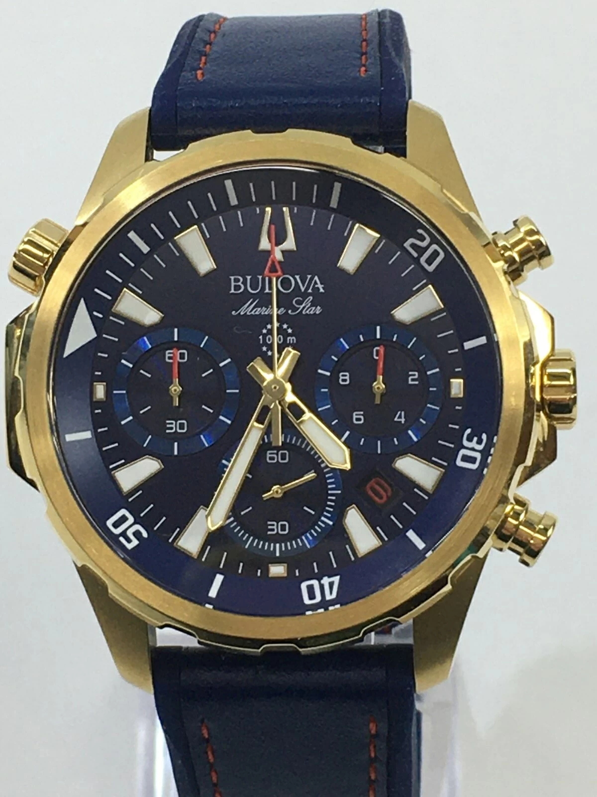 Bulova Bulova - 97B168 Marine Star Chronograph Gold Blue Leather Belt 04r6716 [Hachioji Store]