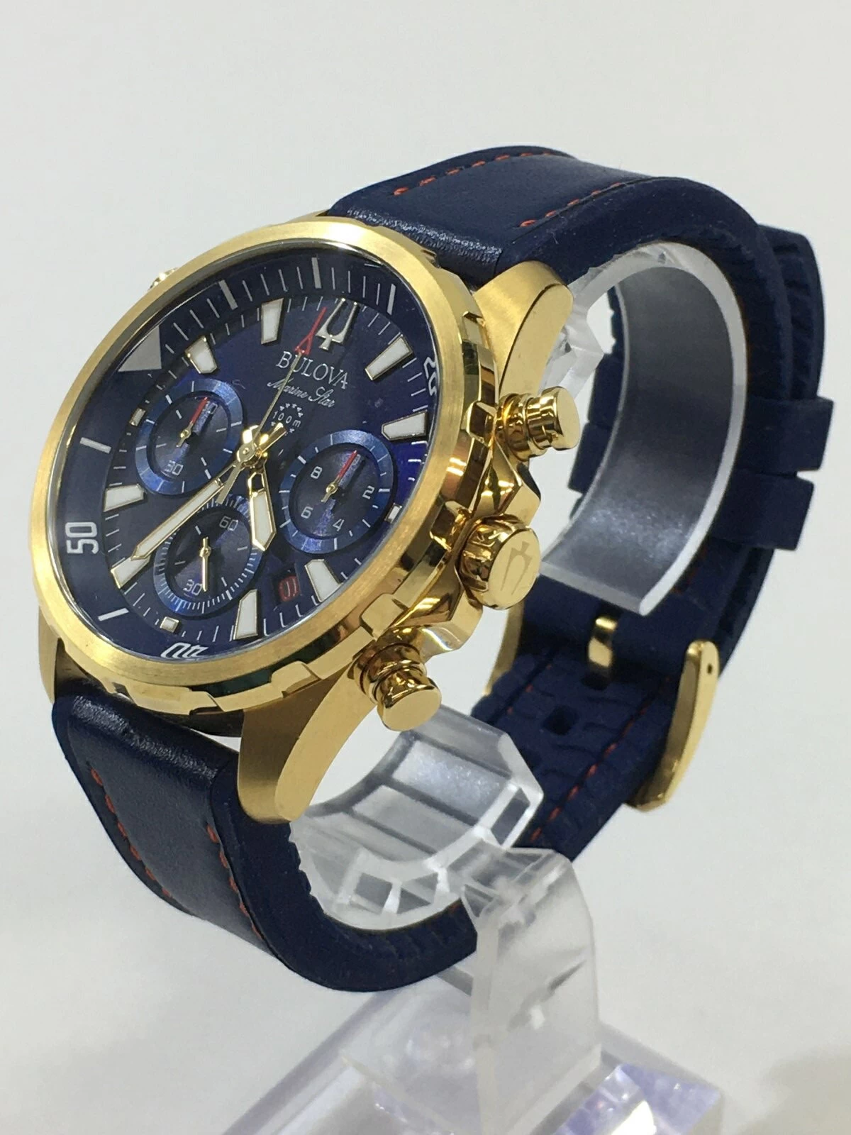 Bulova Bulova - 97B168 Marine Star Chronograph Gold Blue Leather Belt 04r6716 [Hachioji Store]