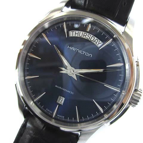 Hamilton Hamilton Beautiful Item H325051 Jazzmaster Day-Date Automatic Automatic Blue Dial Back Case Through Back Leather Band Leather Strap Black Black Blue 220506