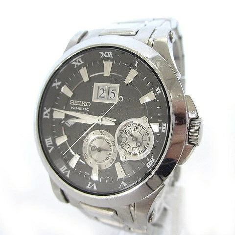 Seiko SEIKO Junk 7D48-0AA0 Kinetic Perpetual Calendar Quartz Silver Current Condition ■SM0 230421