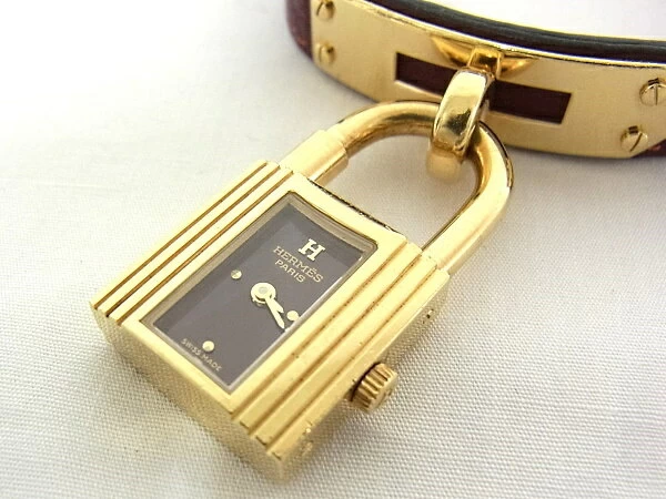 Hermes Kelly Watch KE1.201 Women's GP/Leather □ B Engraved Quartz Bordeaux Color [Degree A-] [Good Product]
