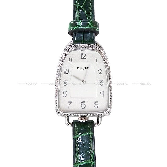 HERMES Hermes Gallop de Hermes GM 40mm GA1.230 Emerald Crocodile Alligator Mat /Stainless Steel/Diamond Like New ([Pre-loved] Galop d'Hermes GM Emeraude Crocodile Alligator Mat [NEAR MINT] [Authentic]) #よちか