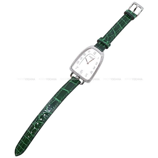 HERMES Hermes Gallop de Hermes GM 40mm GA1.230 Emerald Crocodile Alligator Mat /Stainless Steel/Diamond Like New ([Pre-loved] Galop d'Hermes GM Emeraude Crocodile Alligator Mat [NEAR MINT] [Authentic]) #よちか