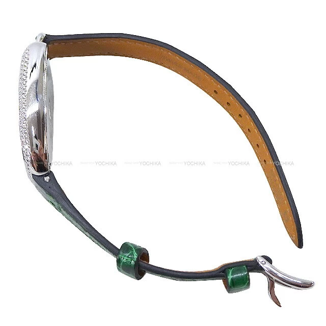 HERMES Hermes Gallop de Hermes GM 40mm GA1.230 Emerald Crocodile Alligator Mat /Stainless Steel/Diamond Like New ([Pre-loved] Galop d'Hermes GM Emeraude Crocodile Alligator Mat [NEAR MINT] [Authentic]) #よちか