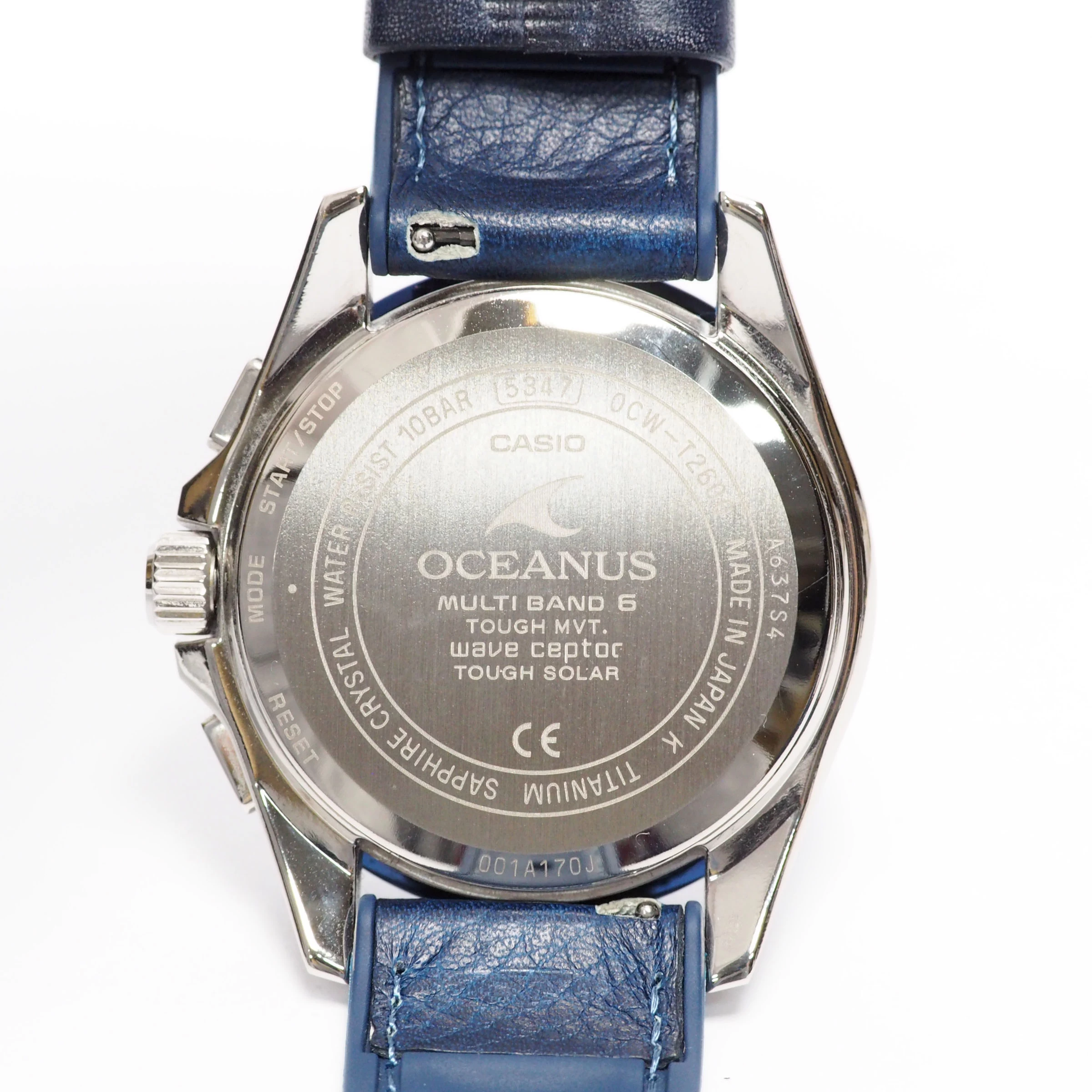 [Very Good] OCEANUS Oceanus Casio Casio Classic Line Chronograph Tough Solar Tachymeter World Time Multifunctional 10 ATM Waterproof Blue Dial with Replacement Strap Titanium/Leather/Rubber Black/Silver OCW-T2600ALB-2AJR
